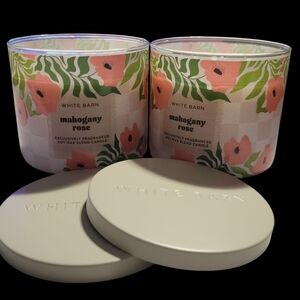 2pc White Barn Mahogany Rose Floral 3-Wick Candles - NEW!!